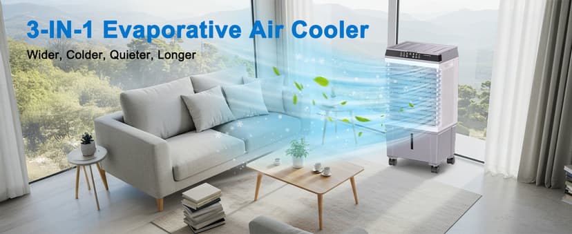 Swamp Cooler,1800CFM Portable Evaporative Air Cooler,Cooling Fan for Room Garage Patio,5.3 Gal Water Tank,3 Speeds,4 Ice Boxes,12H Timer,Remote