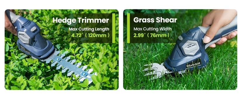 Cordless Grass Shear & Hedge Trimmer, Electric Shrub Trimmer - 2 in 1 Handheld Grass Cutter, Hedge Shear for Garden, Lawn, Rechargeable Lithium-Ion Battery and Type-C Cable Included