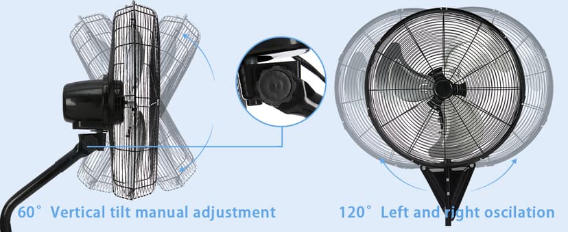 Wall Mount Fan Oscillating,Industrial Heavy Duty Metal 3 Speed Fan,20 Inch High Velocity Adjustable Tilt,Use for Garage, Shop,Warehouse, Patio, Factory and Homes.