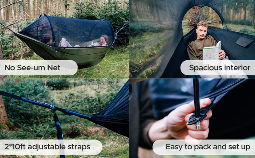 ADVOKAIR Camping Hammock with Mosquito Net Up to 500lbs, Ultralight and Portable Nylon Travel Hanging Hammock with Tree Straps, Perfect for Outside, Backpacking, Hiking and Backyard
