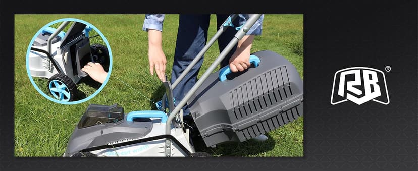 RB 40V 13-Inch Brushless Cordless Lawn Mower with 4.0Ah Lithium Battery & Fast Charger, 2-in-1 Lightweight Mower for Small Yards, Foldable Handle, 5 Cutting Height Adjustments