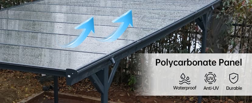 Real Relax Metal Carport 10 x 16ft with Heavy Duty Metal Frame & Pitched-Roof Polycarbonate Panel Canopy, Sturdy Canopy Shelter for Car, Truck, Pickup, SUV, Tractor, and Boat, Grey