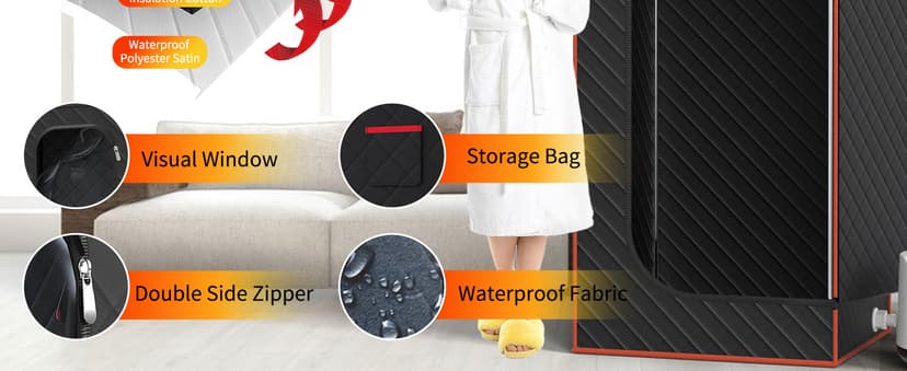 Portable Sauna for Home, Sauna Box Sauna Tent with 3L Steamer, Remote Control, Folding Chair and Foot Pad, Full Size Personal Steam Saunas for Home Spa, 15 Levels, Orange