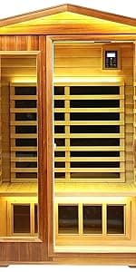 Red Cedar 4 Person Outdoor Ultra-Low EMF(0.5mg) Infrared Sauna, Multi-Person Home Sauna spa, 2160w,12 Heating Panels, LCD Control Panel, Bluetooth Speaker, Chromotherapy Lights, Reading lamp