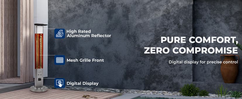 SereneLife Outdoor Electric Patio Heater - 900W Infrared Heater with Remote, Aluminum Reflector, Waterproof Design, IP65 Approved, Quiet Operation, Standing Porch Heater for Patio & Backyard