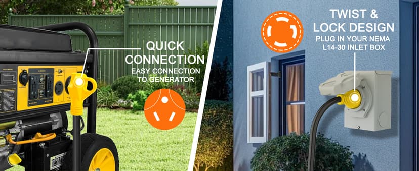 10ft Generator Transfer Switch Adapter Cord NEMA TT-30P to L14-30R, 3 Prong 30 Amp RV Generator TT-30 Male Plug to 4 Prong 30 Amp Inlet Box L14-30 Female Connector, STW 10AWG/3C, ETL Listed