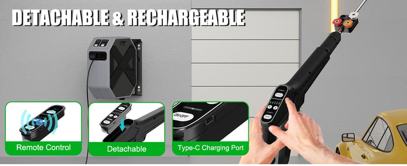 Buyplus Wall Mounted Pressure Washer, 5200PSI 3.2GPM Electric Power Washer, Remote Controlled with 100FT Retractable Hose, GFCI Power Cord, Foam Cannon, 5 Nozzles for Cars, Driveways, Patios, Black