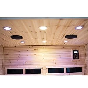 Outdoor Infrared Sauna 4 Person Far Infrared Saunas Low EMF Sauna Room for Home, 2050watt Canadian Hemlock Wooden Large Sauna with Blue-Tooth, 2 LCD Control, 4 Chromo Therapy Lighting