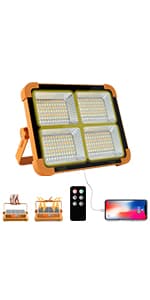Portable LED Work Solar Light 100W 16500mAh 10000 LM with Stepless Brightness Job Site Battery Rechargeable LED Floor Light for Emergency Worklight for Hurricane Father's Day Gift
