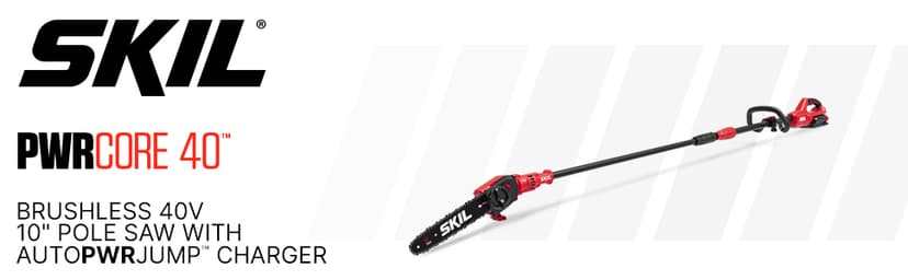 SKIL PWR CORE 40 Brushless 40V 10'' Pole Saw Kit with Over 9ft. Telescoping Shaft & Angled Head, Includes 2.5Ah Battery and Auto PWR Jump Charger - PS4561C-10