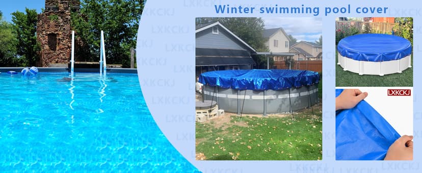 LXKCKJ 24 Ft Round Pool Cover, Winter Pool Covers for Large Above Ground Pools, Extra Thick PE Pool Cover Add Ground Nail Set and Specially Molded Winch Ideal for Waterproof and Dustproof (Blue)