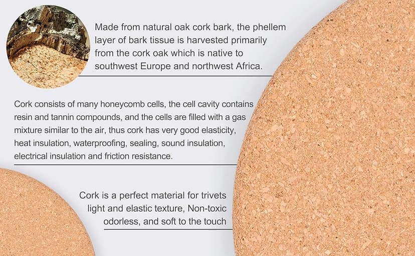 Cork Trivet, 6 Pack High Density Thick Cork Trivets for Hot Dishes and Hot Pots, 8 Inch Heat Resistant Large Coaster for Kitchen, Hot Pads for Table & Countertop