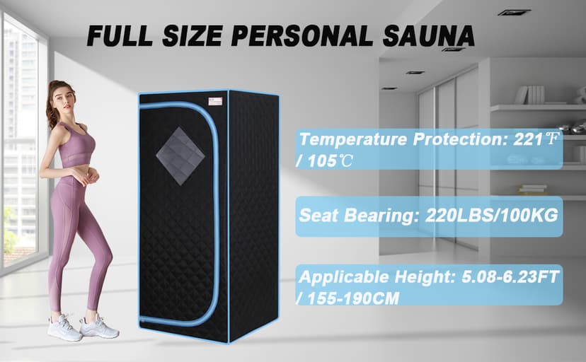 Portable Sauna Tent, One Person Infrared Sauna Home Sauna, Full Size Sauna with Remote Heating Foot Pad, Upgraded Chair, Black(29.1" x 29.1" x 66.5")