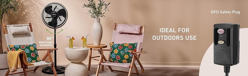 HOLMES 16" Outdoor Misting Stand Fan, Hose Connection, 3 Speeds, 3 Micro-Mist Levels, 80° Oscillation, Adjustable Height, 25° Head Tilt, GFCI Plug, Black