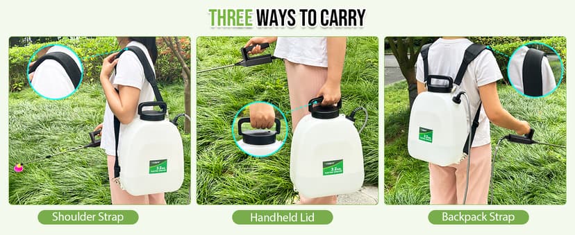 Battery Powered Sprayer 3.2 Gallon, VAXMAY Backpack Sprayer with 3 Adjustable Speeds, Battery Indicator, 5 Mist Nozzles, 41" Retractable Wand, USB Rechargeable Weed Sprayer for Lawn Garden Yard