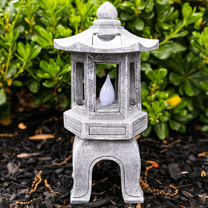VP Home Solar-Powered Pagoda Garden Statues - Japanese Zen Lantern Outdoor Decor with Flickering LED Light - Durable Polyresin for Yard, Patio, or Garden - 12 x 7 x 6 Inches (Zen Garden Pagoda)