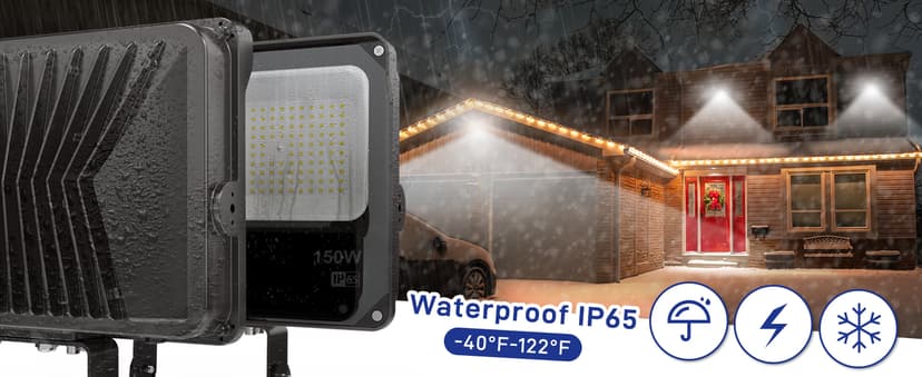 HYPERLITE LED Flood Light 150W 2 Pack 18000LM 5000K Daylight IP65 Waterproof Outdoor Floodlights UL Certified for Court,Garden,Warehouse