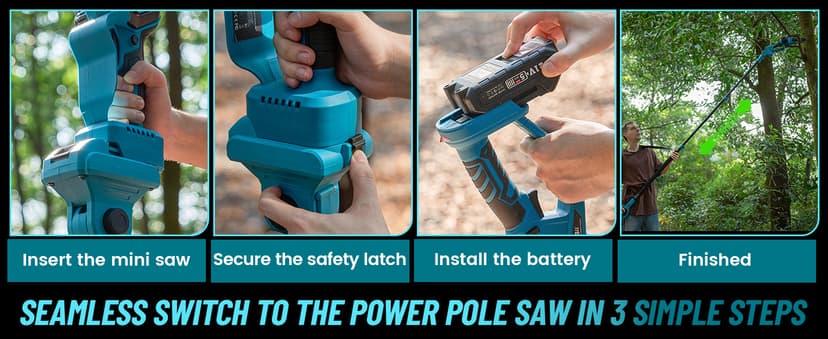 Seesii PS600 2-in-1 Electric Pole Saws for Tree Trimming, 6 Inch Mini Chainsaw Cordless with Extension Pole, Battery Powered Pole Chain Saw, Tree Trimmer Limb Branch Cutter Pruner with 2 Battery