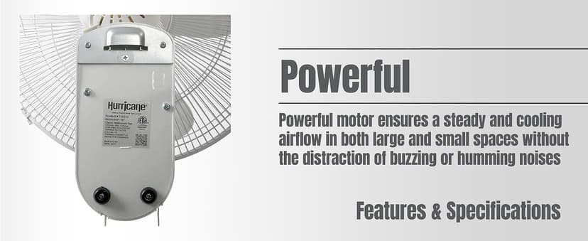 Hurricane Classic Oscillating Wall Mount Fan w/ 3 Quite Speeds, White, 16" - Corded Electric Air Cooling Unit w/Easy Pull Cord Controls for Home, Grow Tents, Offices, Sheds, Studios, Garages & Dorms