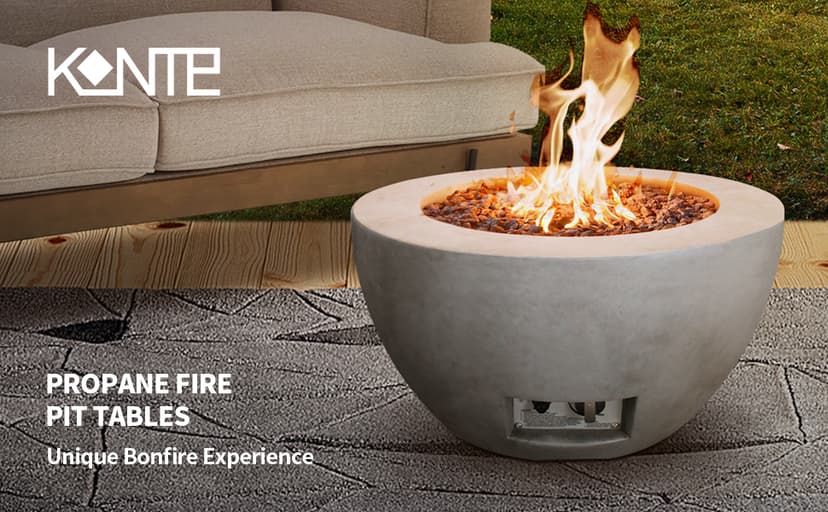 Kante 25 Inch Propane Fire Table, 50,000 BTU Large Concrete Fire Pit Table for Outdoor Garden Patio, Smokeless Gas Fire Pit with Waterproof Cover, Side Handles, Concrete (A-B01-80021)