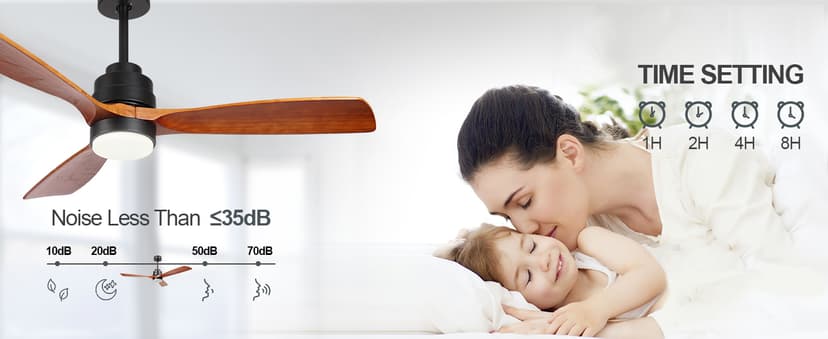 Wood Ceiling Fan with Light,Energy Saving,Ultra-Quiet DC Motor,3 Blades,6 Speed,Outdoor/Indoor Ceiling Fan for Patio,Deck,Porch,Bedroom,Living Room,Brown Walnut