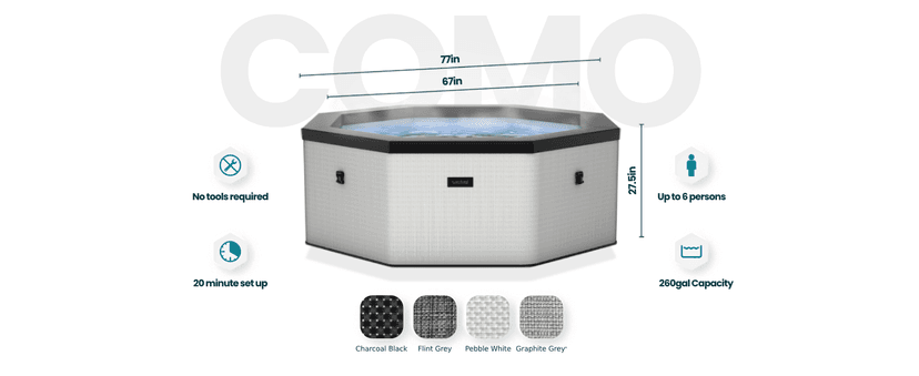 Como 6 Person Eco Foam Hot Tub | Portable Outdoor Spa with Rapid Heating | Durable PVC Material | Easy Setup | Ideal for Garden and Patio Relaxation | Graphite Gray
