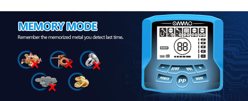 OMMO Metal Detector for Adults With Adjustable Stem, 5 Detection Modes, Higher Accuracy Gold Detector, IP68 Waterproof Coil for Detecting Treasure