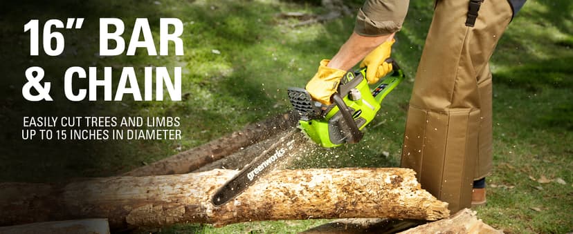 Greenworks 40V 16" Brushless Cordless Chainsaw, 4.0Ah Battery and Charger Included
