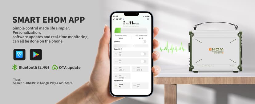 EHOM Portable Power Station 350W (Peak 700W), EP350 299Wh Solar Generator with 120V Pure Sine Wave AC/USB/Car Outlets, Backup Lithium Battery Generator for CPAP Outdoor RV Camping Emergency Blackout