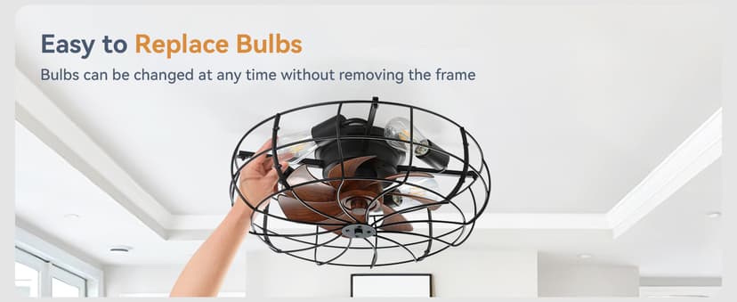 LEDIARY 20" Caged Ceiling Fans with Lights and Remote, Flush Mount Bladeless Ceiling Fan Low Profile, Small Farmhouse Industrial Enclosed Ceiling Fan with Light for Bedroom, Kitchen, Indoor