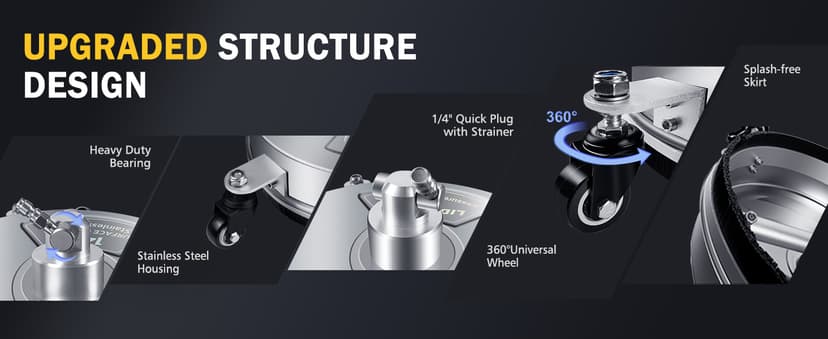 15" Pressure Washer Surface Cleaner with 4 Wheels - Stainless Steel Surface Cleaner for Pressure Washer Attachment for Concrete, Patio, Sidewalk, Deck, Driveways and Daily Washing - PWS 15