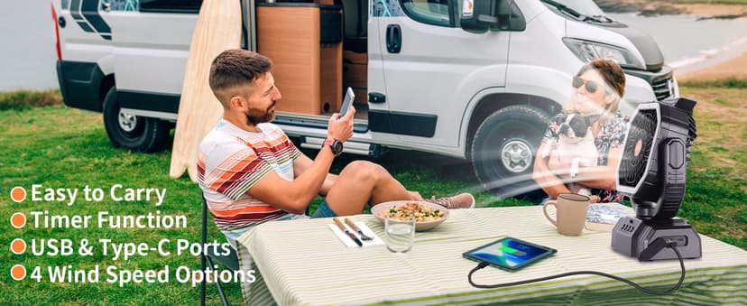 AVV 20000mAh High Speed Portable Camping Rechargeable Fan with Remote Control, Battery Powered with Auto Oscillating with Camping Essentials Accessories for Outdoor, Beach, Patio, Tent, Black