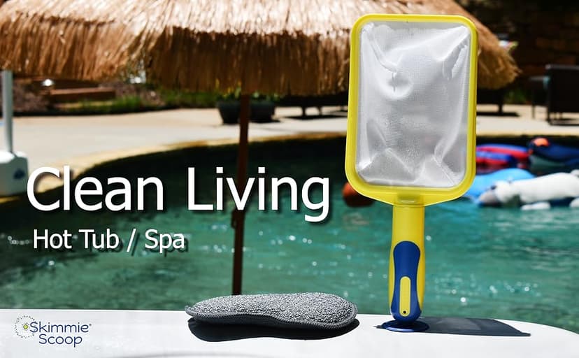 The Skimmie Scoop - Patented Handheld Skimmer with Fine Mesh Net for Spa, Hot Tub, Cold Plunge and Small Pool Cleaning - Lightweight and Durable with Powerful Suction Cup - Clean Out Filter (Yellow)