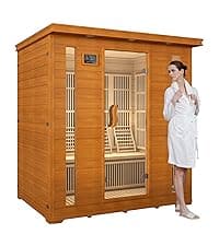 Real Relax Far Infrared Sauna, Home Indoor Sauna Room Canadian Hemlock Wooden Dry Saunas 950W 120V with Control Panel and 6 Low EMF Heaters Panels for Personal Spa