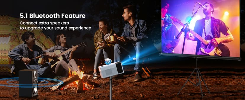 FUDONI Projector with WiFi and Bluetooth, Outdoor Portable 4K Support Projector 18000L HD 1080P Max 300" Display Zoom, Movie Video Home Theater Projector Compatible w/HDMI/USB/Phone/Laptop/TV Stick