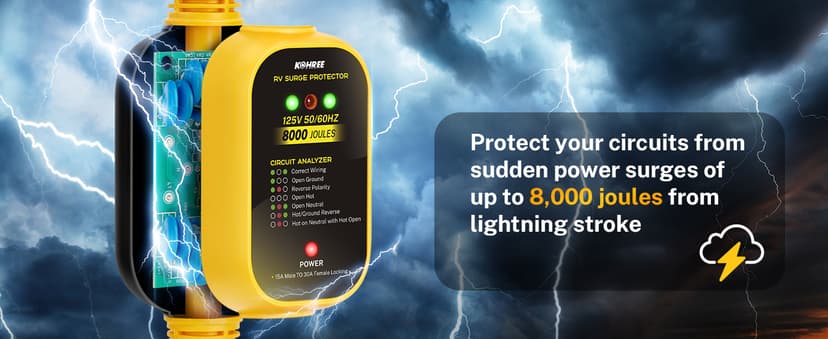 Kohree 30 Amp to 110V RV Adapter with Surge Protection, 8000 Joules 15 Amp to 30 Amp RV Power Adapter 21'' with Twist Lock, Circuit Analyzer w/LED Indicators, for Camper Travel Trailer