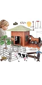 Farm Toys Tractor with Trailer-16.5 Inches Tractor Playset 1/24 Scale Gripper Frontloader Spreader for Boys Kids Toddlers Age 3-7 Years Old