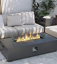 UPHA 42-inch Outdoor Propane Gas Fire Pit Table 50000 BTU Iron Round FirePit for Outside Patio with Tank Hidden Table, Removable Lid, Lava Rocks, Rain Cover, Grey