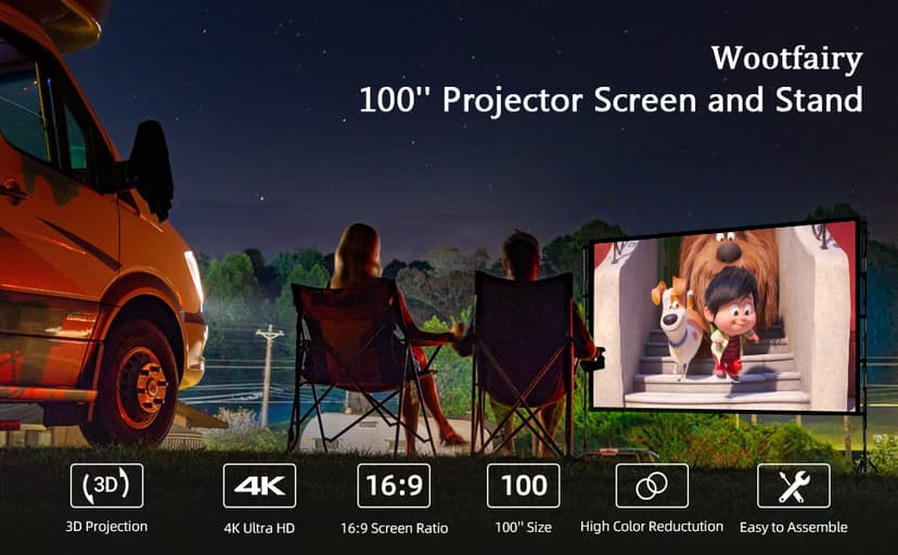 Projector Screen with Stand, Wootfairy 100 inch Foldable and Portable Projection Screen 16:9 4K HD Rear Front Wrinkle-Free Movie Screen with Carry Bag for Indoor Outdoor Home Theater Backyard Cinema