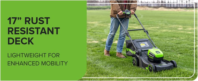 Greenworks 60V 17" Brushless (Push) Lawn Mower, 4.0Ah Battery and 3A Charger