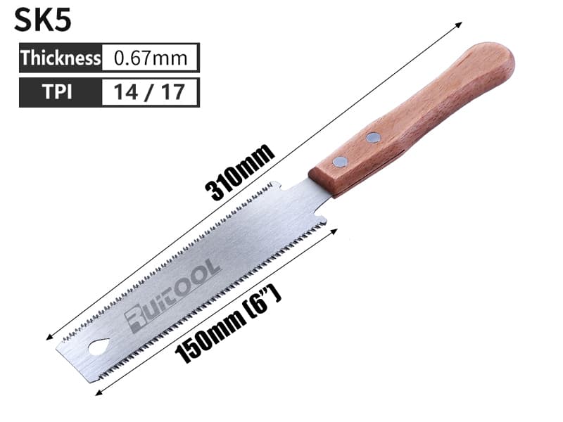 RUITOOL Japanese Hand Saw 6 Inch Double Edge Sided Pull Saw Ryoba SK5 Flexible Blade 14/17 TPI Flush Cut Beech Handle Wood Saw for Woodworking Tools
