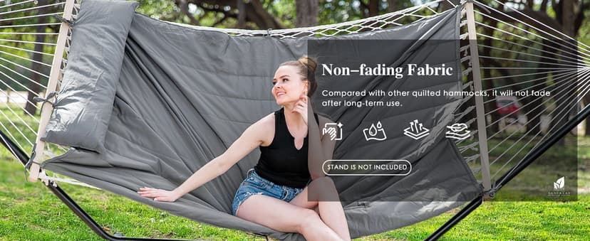 SUNCREAT 15 FT Hammocks for Outside, Two Person Hammock for Patio, Garden, Porch, Outdoor, Light Gray