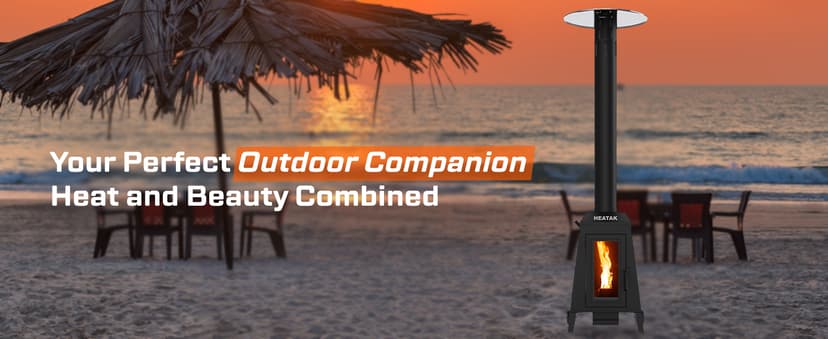 75,000 BTU Outdoor Patio Heater, Wood Pellet Heater With Wheels for Home, Gardens & Commercial Use - Black