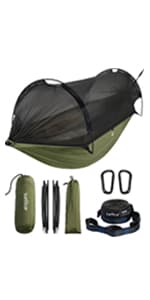 Sunyear Hammock Camping with Rain Fly Tarp and Net, Portable Camping Hammock Double Tree Hammock Outdoor Indoor Backpacking Travel & Survival, 2 Tree Straps,100% Waterproof