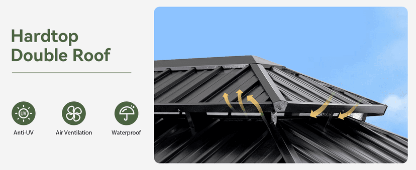 Aoxun 10'x12' Hardtop Gazebo, Aluminum Frame Canopy with Double Galvanized Steel Roof, Outdoor Metal Pavilion with Netting, Curtains for Backyard, Patio and Deck