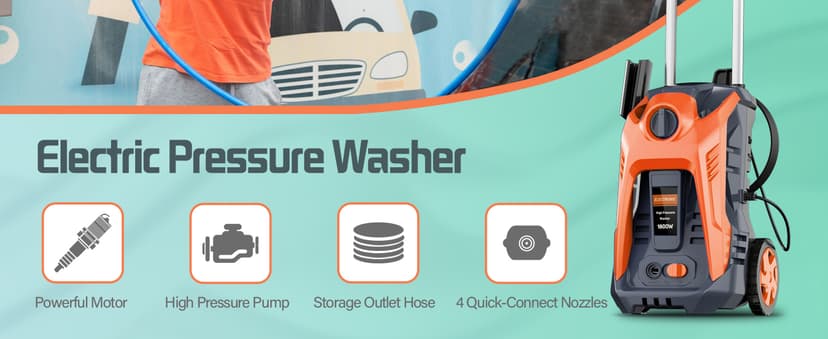 Electric Pressure Washer 4800PSI-Max 2.9GPM Pressure Washer with 25 FT Hose, 4 Quick Connect Nozzle,16.9 Oz Soap Tank Orange Cleaning for Pool, Patio, Car