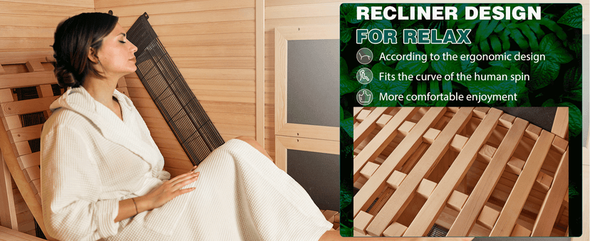 Infrared Sauna,2 Person Luxurious Indoor Sauna with Recliner, Wooden Sauna with 7-Color Starry Ceiling,9 Heating Tubes,5 Carbon Panels,2-in-1 Door Handle,Himalayan Salt Brick,220V