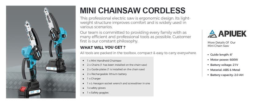 Mini Electric Chain Saw, GUIFIN 6 Inch Cordless Chainsaw, 2 Pcs Rechargeable Battery, Compact One-Hand Use And Auto Lubrication System, Double Safety Lock, Home Improvement, Garden & Orchard Pruning