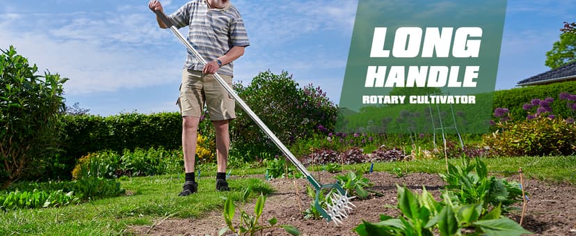 Rotary Cultivator Tiller Adjustable S/S Handle Rotary Tiller with Detachable Solid Metal Tines Garden Cultivator Lawn Tiller and Manual Tiller for Loosing and Mixing Soil