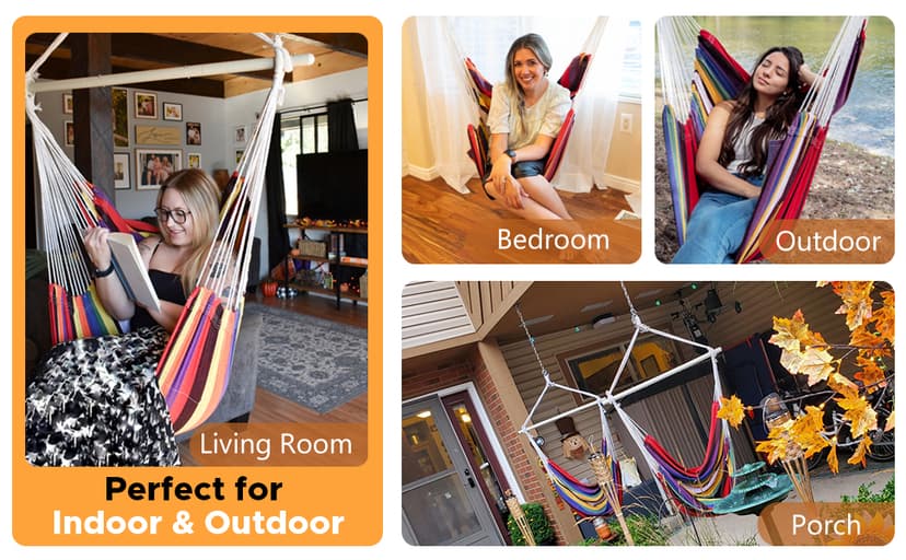 MIZTLI Hammock Chair Swing Indoor Hammock for Bedroom - Max 500 Lbs-Steel Spreader Bar with Anti-Slip Rings-Indoor & Outdoor